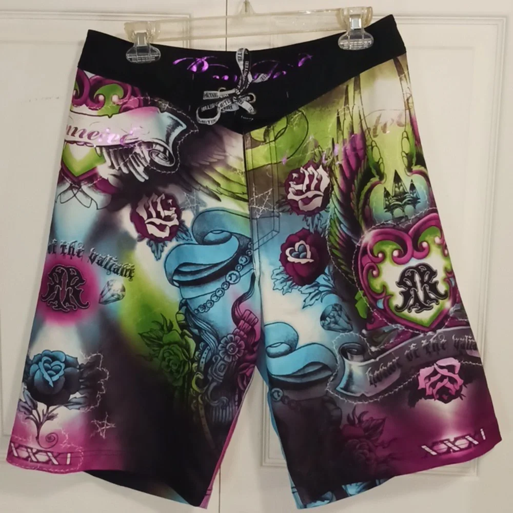 RemeteE swim trunks board shorts - 31 - goth rose print black